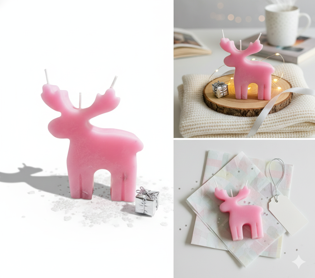 Unique Pink Deer Candle with Calming Rose & Lavender Scent